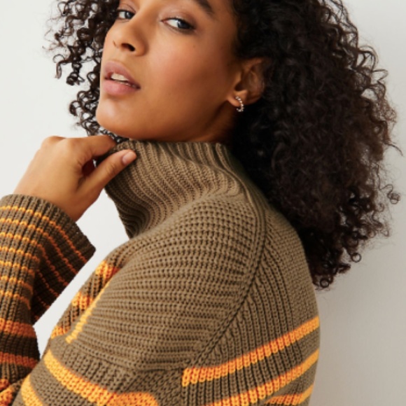 Ann Taylor Striped Mock Neck Sweater in Spiced Taupe Orange Brown - Picture 2 of 3